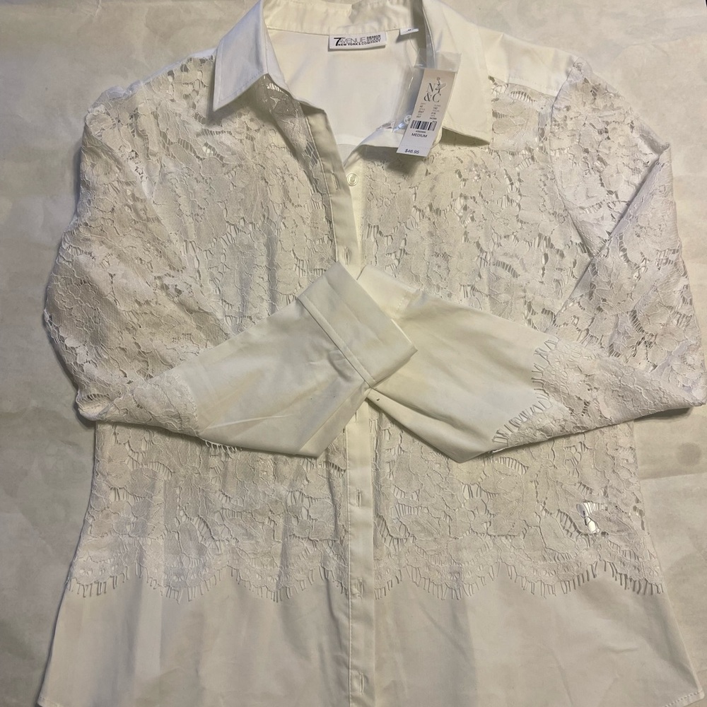 New York & Co 7th Avenue, White Lace Buttoned Down -NWT